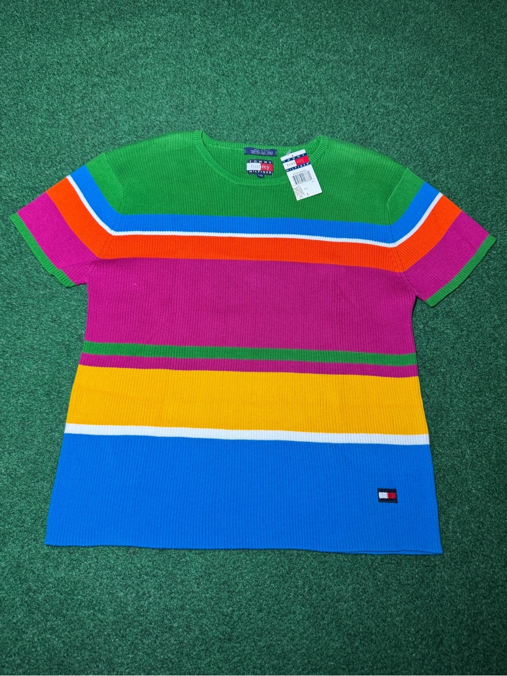 Vintage Y2K Tommy Hilfiger Striped Shirt, Super Cute Colorful New With Tags L